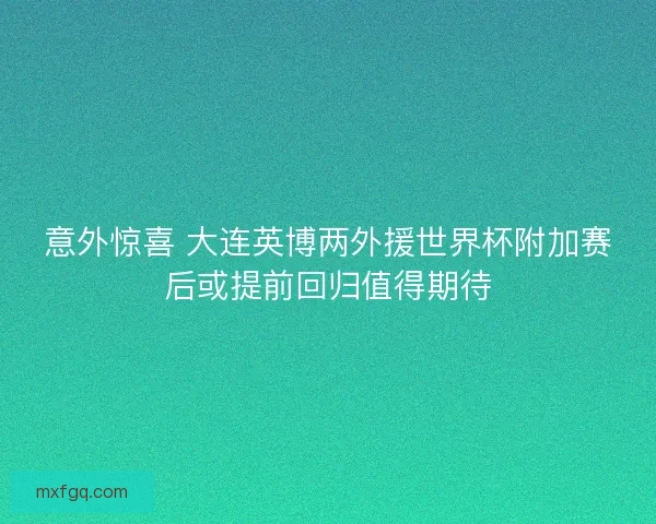 意外惊喜 大连英博两外援世界杯附加赛后或提前回归值得期待